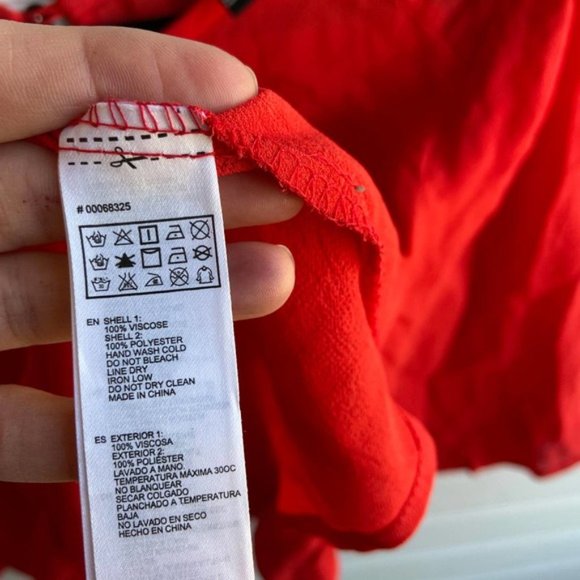 Forever 21 Small Red Chiffon Flare Sleeve Keyhole Babydoll Blouse - Picture 7 of 7